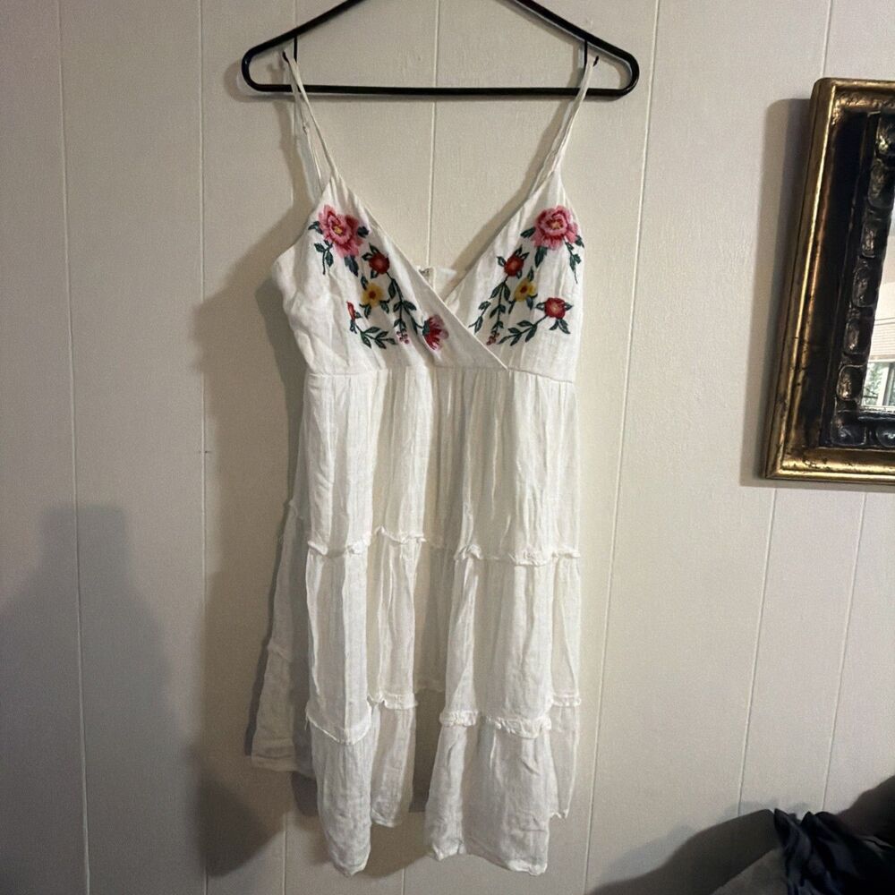 Mi Ami White Cotton Tiered Sundress Size Small Lace Trim Adjustable Straps
